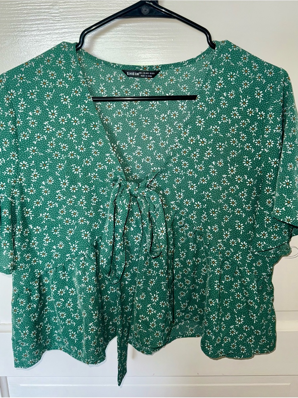 SHEIN Large Blouse, Green With Daisy Print